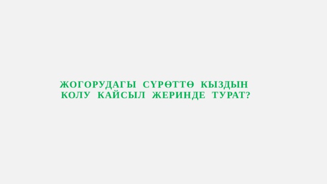 Жогорудагы сүрөттө кыздын колу кайсыл жеринде турат? 