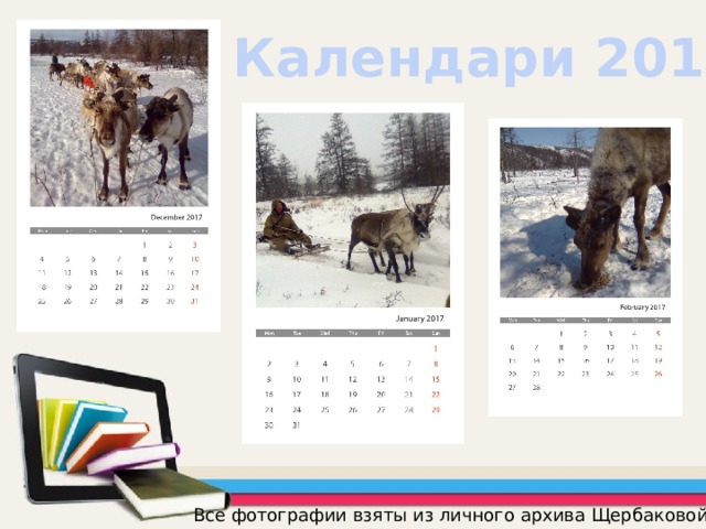 Календари 2017 Все фотографии взяты из личного архива Щербаковой Н.А. 