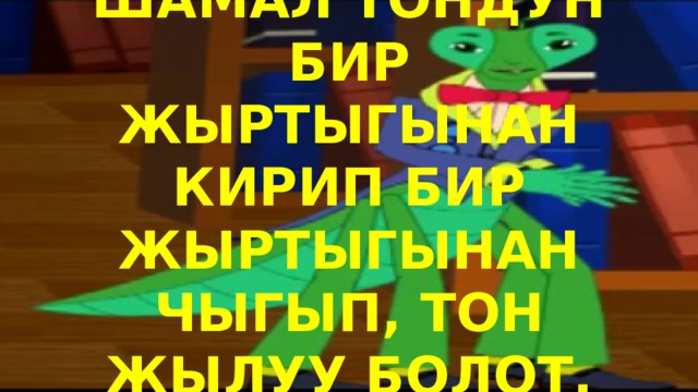 ШАМАЛ ТОНДУН БИР ЖЫРТЫГЫНАН КИРИП БИР ЖЫРТЫГЫНАН ЧЫГЫП, ТОН ЖЫЛУУ БОЛОТ. 