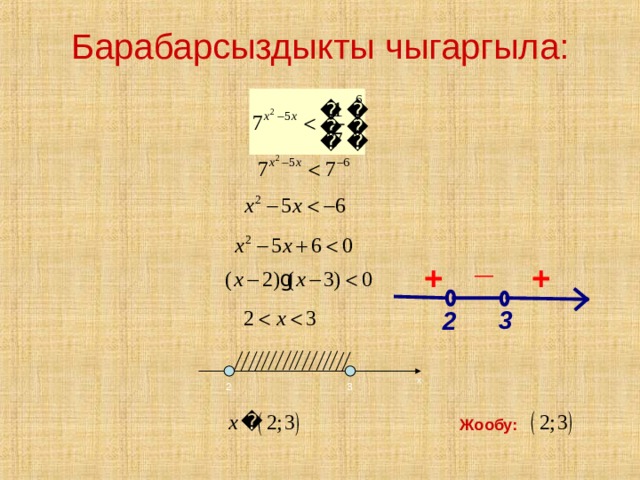 Барабарсыздыкты чыгаргыла: _ + + 3 2 x 2 3 Жообу: 