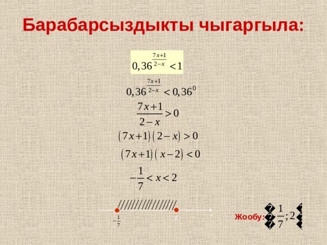 Барабарсыздыкты чыгаргыла: Жообу : x 2 