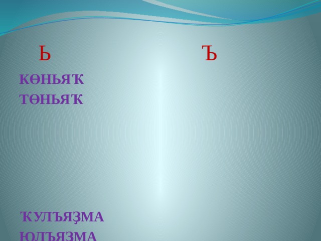  Ь Ъ КӨНЬЯҠ ТӨНЬЯҠ ҠУЛЪЯҘМА ЮЛЪЯҘМА АЛЪЯПҠЫС АШЪЯУЛЫҠ АРЪЯҠ 