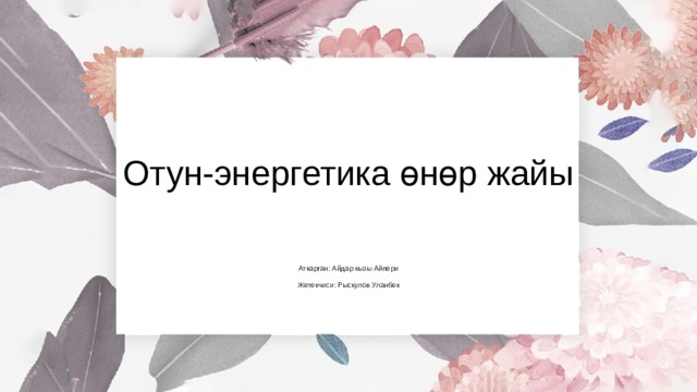 Отун-энергетика өнөр жайы Аткарган: Айдар кызы Айпери Жетекчиси: Рыскулов Уланбек 