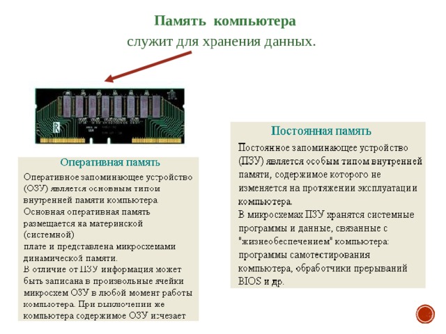 Память компьютера служит для хранения данных. 