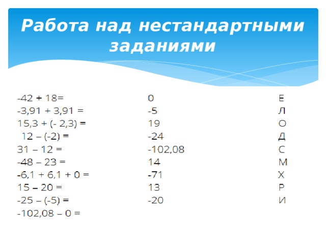 Работа над нестандартными заданиями 