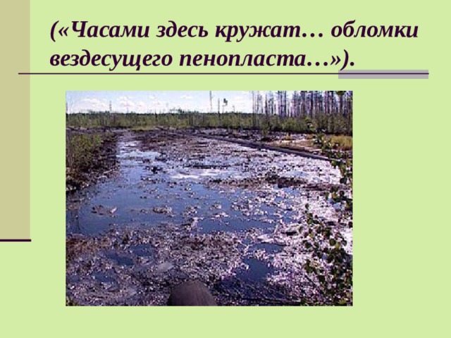 («Часами здесь кружат… обломки вездесущего пенопласта…»). 