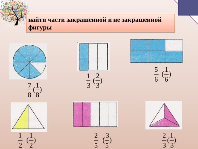 найти части закрашенной и не закрашенной фигуры 