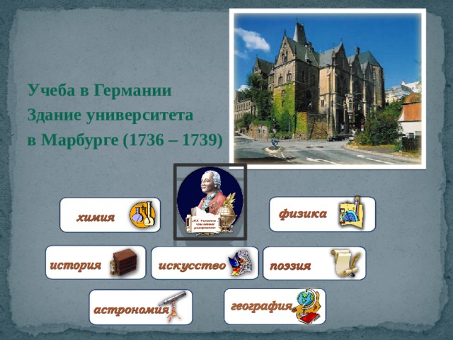 Учеба в Германии Здание университета в Марбурге (1736 – 1739)   
