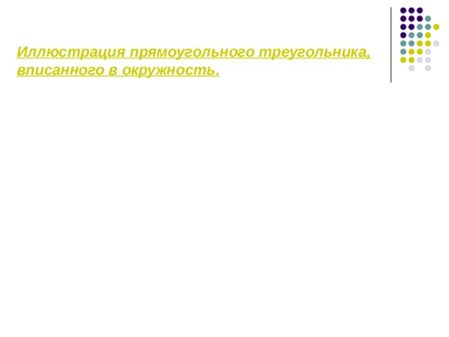Иллюстрация прямоугольного треугольника, вписанного в окружность. 