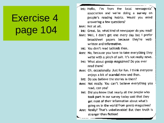 Exercise 4   page 104 