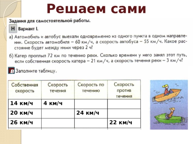 Решаем сами в 14 км/ч 4 км/ч 20 км/ч 26 км/ч 24 км/ч 22 км/ч 
