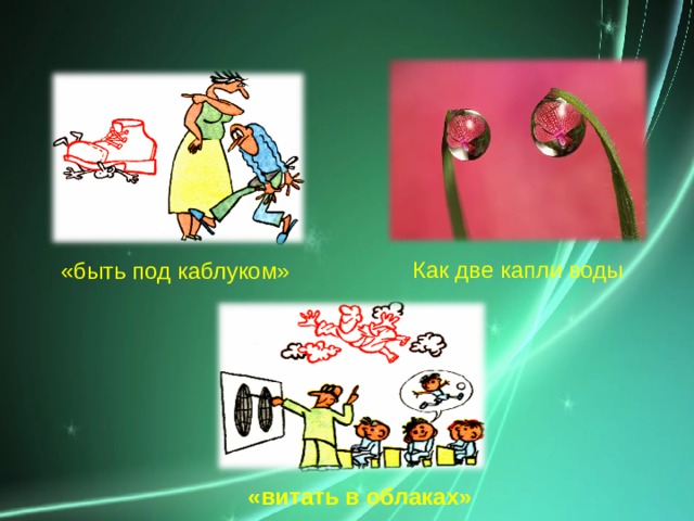 Как две капли воды «быть под каблуком» «витать в облаках» 6 