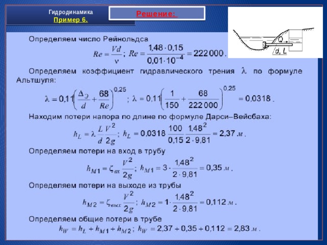 Гидродинамика  Пример 6. Решение: 