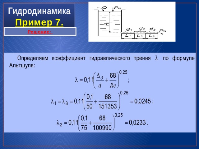 Гидродинамика  Пример 7. Решение: 