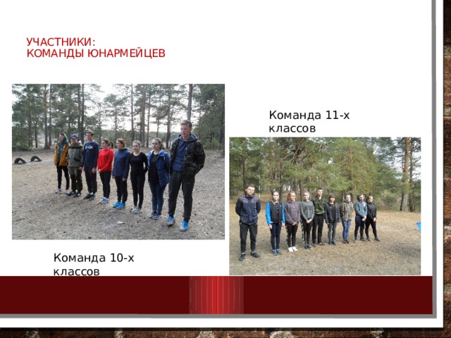 Участники:  команды юнармейцев   Команда 11-х классов Команда 10-х классов 