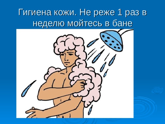 Гигиена кожи. Не реже 1 раз в неделю мойтесь в бане 