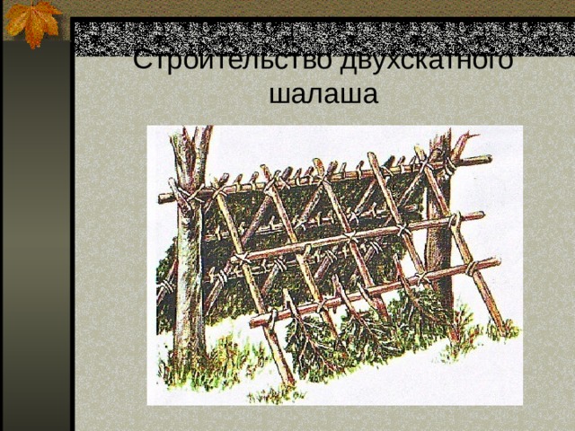 Строительство двухскатного шалаша 