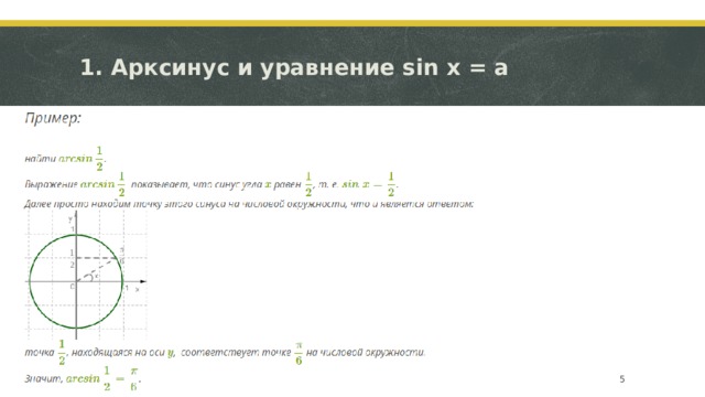 1. Арксинус и уравнение sin x = a   