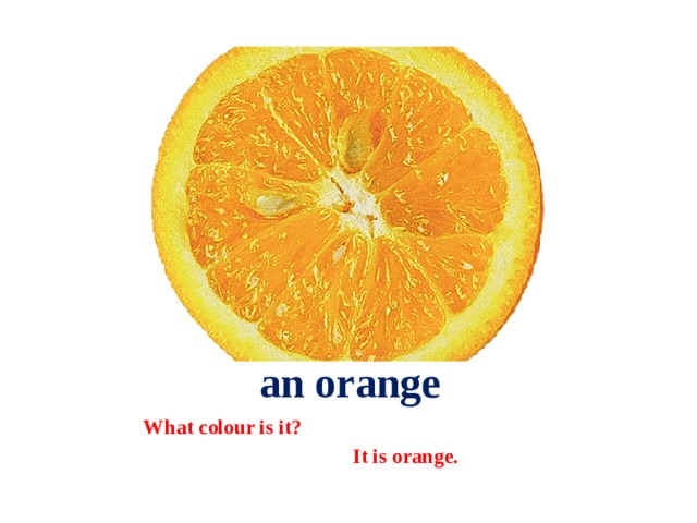 an orange What colour is it?  It is orange. 