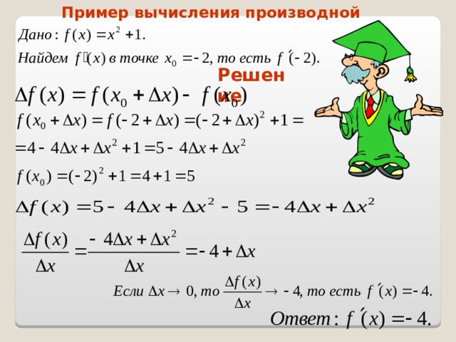 Пример вычисления производной Решение 