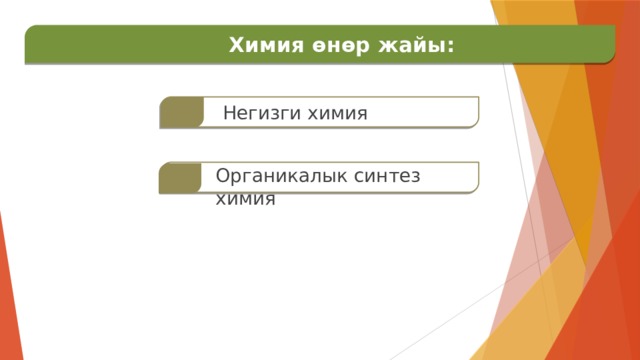  Химия өнөр жайы:   Негизги химия Органикалык синтез химия   