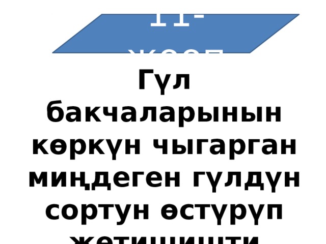 11-жооп Гүл бакчаларынын көркүн чыгарган миңдеген гүлдүн сортун өстүрүп жетишишти 