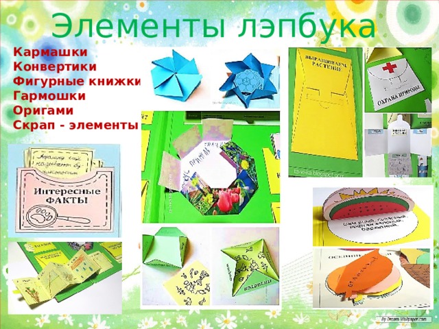 Элементы лэпбука Кармашки Конвертики Фигурные книжки Гармошки Оригами Скрап - элементы 