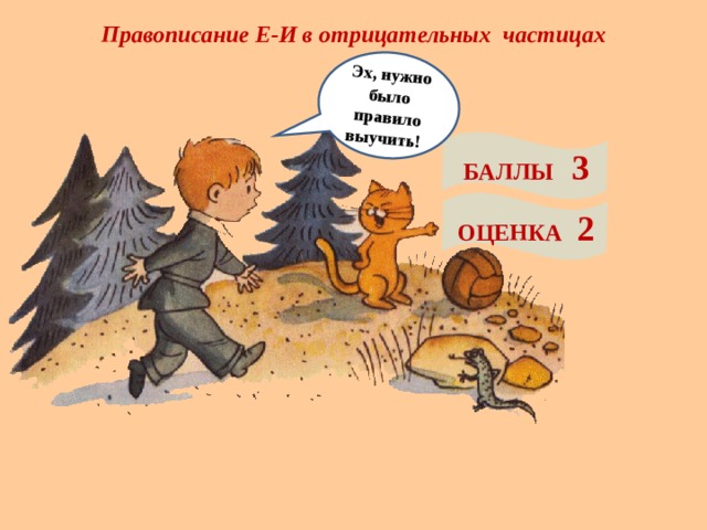 Правописание Е-И в отрицательных частицах Эх, нужно было правило выучить! БАЛЛЫ 3 ОЦЕНКА 2 