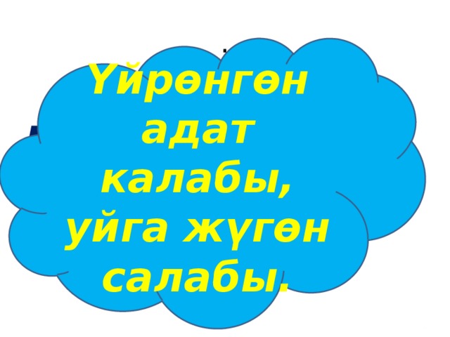 . Үйрөнгөн адат калабы, уйга жүгөн салабы. . 