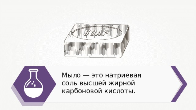 Мыло — это натриевая соль высшей жирной карбоновой кислоты. 
