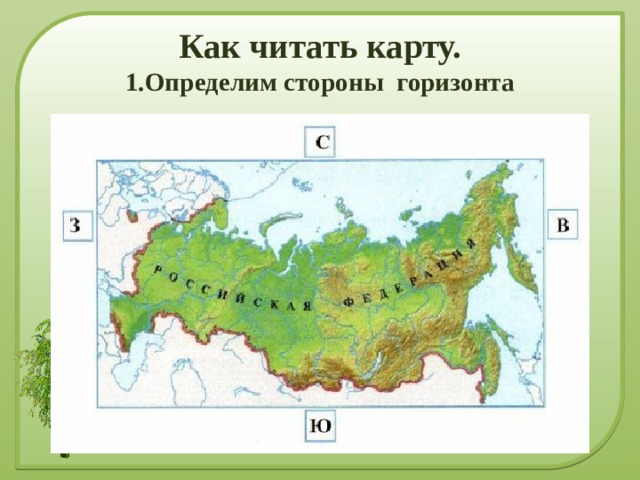 Как читать карту.  1.Определим стороны горизонта 