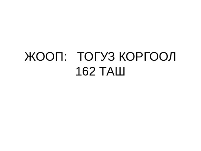 ЖООП: ТОГУЗ КОРГООЛ 162 ТАШ 