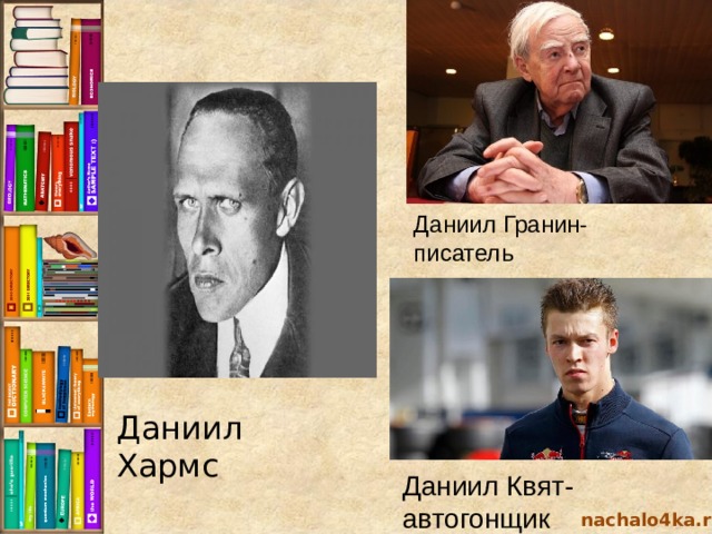Даниил Гранин- писатель Даниил Хармс  Даниил Квят- автогонщик nachalo4ka.ru 