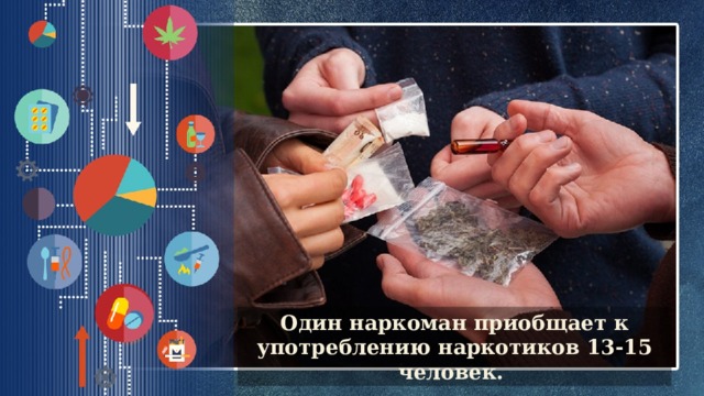 Один наркоман приобщает к употреблению наркотиков 13-15 человек.