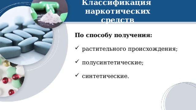 Классификация  наркотических средств По способу получения: