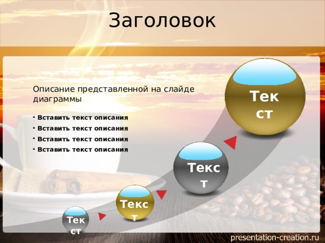 Заголовок Описание представленной на слайде диаграммы Текст  Вставить текст описания  Вставить текст описания  Вставить текст описания  Вставить текст описания Текст Текст Текст 