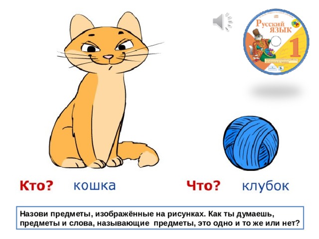 Назови предметы, изображённые на рисунках. Как ты думаешь, предметы и слова, называющие предметы, это одно и то же или нет? 
