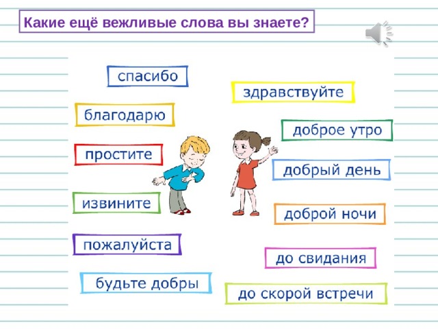 Какие ещё вежливые слова вы знаете? 