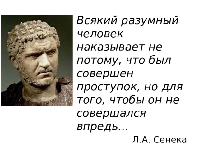 Всякий разумный человек наказывает не потому, что был совершен проступок, но для того, чтобы он не совершался впредь… Л.А. Сенека 