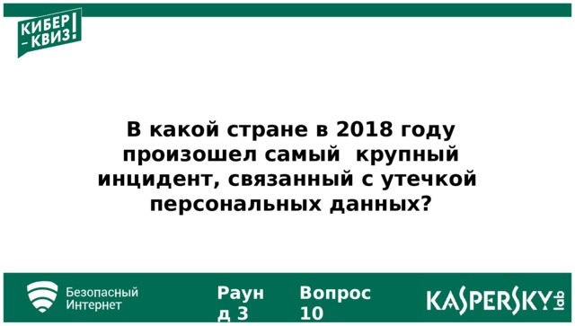 В какой стране в 2018 году произошел самый крупный инцидент, связанный с утечкой персональных данных? Раунд 3 Вопрос 10