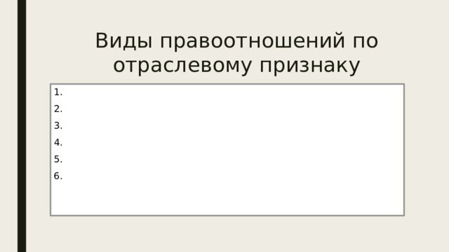 Виды правоотношений по отраслевому признаку 