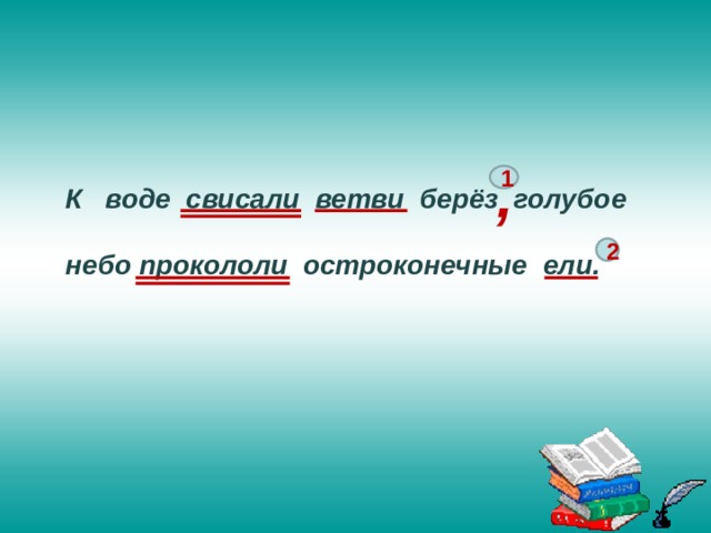 , 1  К воде свисали ветви берёз голубое   небо прокололи остроконечные ели. 2 10 