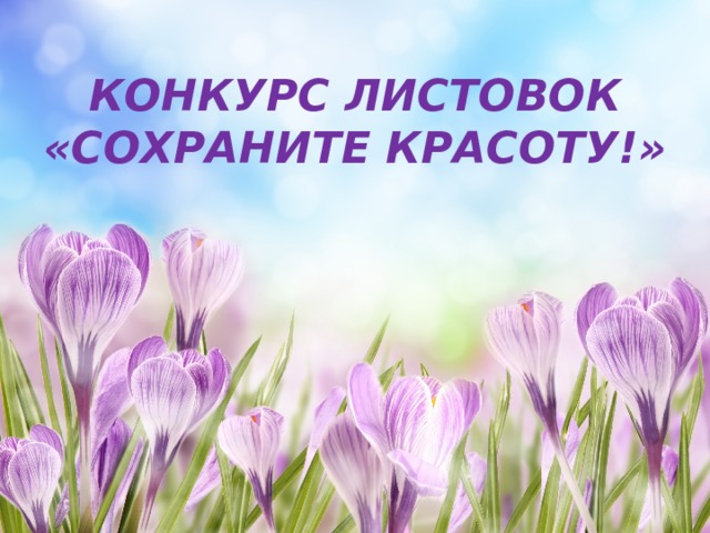 КОНКУРС ЛИСТОВОК  «СОХРАНИТЕ КРАСОТУ!» 