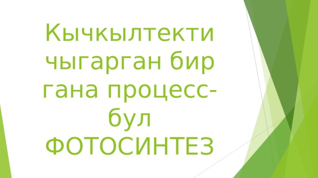 Кычкылтекти чыгарган бир гана процесс-бул ФОТОСИНТЕЗ 