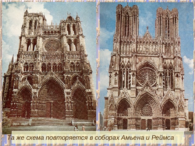 Та же схема повторяется в соборах Амьена и Реймса 