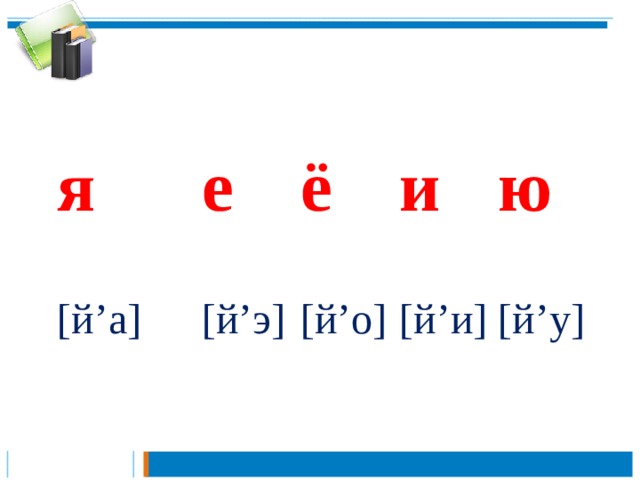 я е [й’а] ё [й’э] и [й’о] ю [й’и] [й’у] 