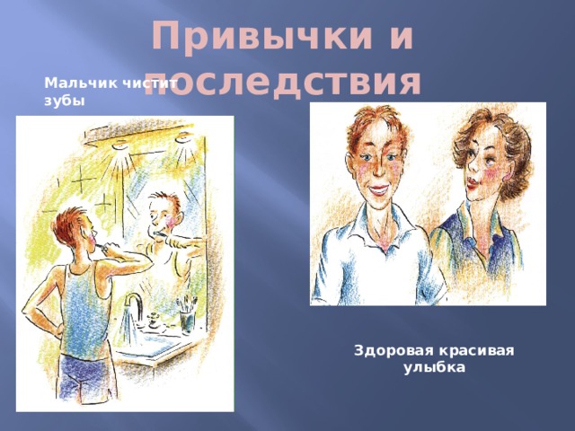 Привычки и последствия   Мальчик чистит зубы Здоровая красивая улыбка 