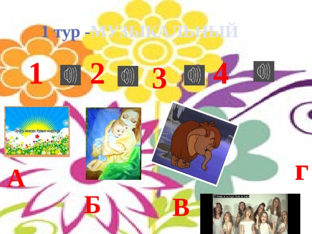 1 тур - МУЗЫКАЛЬНЫЙ 2 1 4 3 г А Б В 