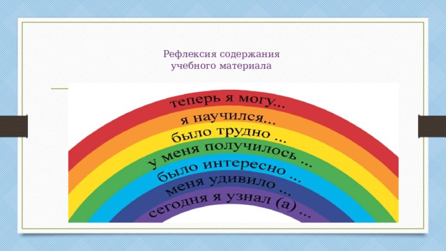  Рефлексия содержания  учебного материала   Прием незаконченного предложения: 