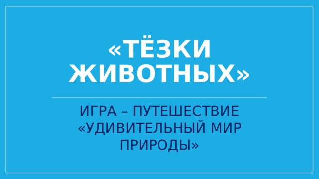 «Тёзки животных» ИГРА – ПУТЕШЕСТВИЕ «УДИВИТЕЛЬНЫЙ МИР ПРИРОДЫ» 